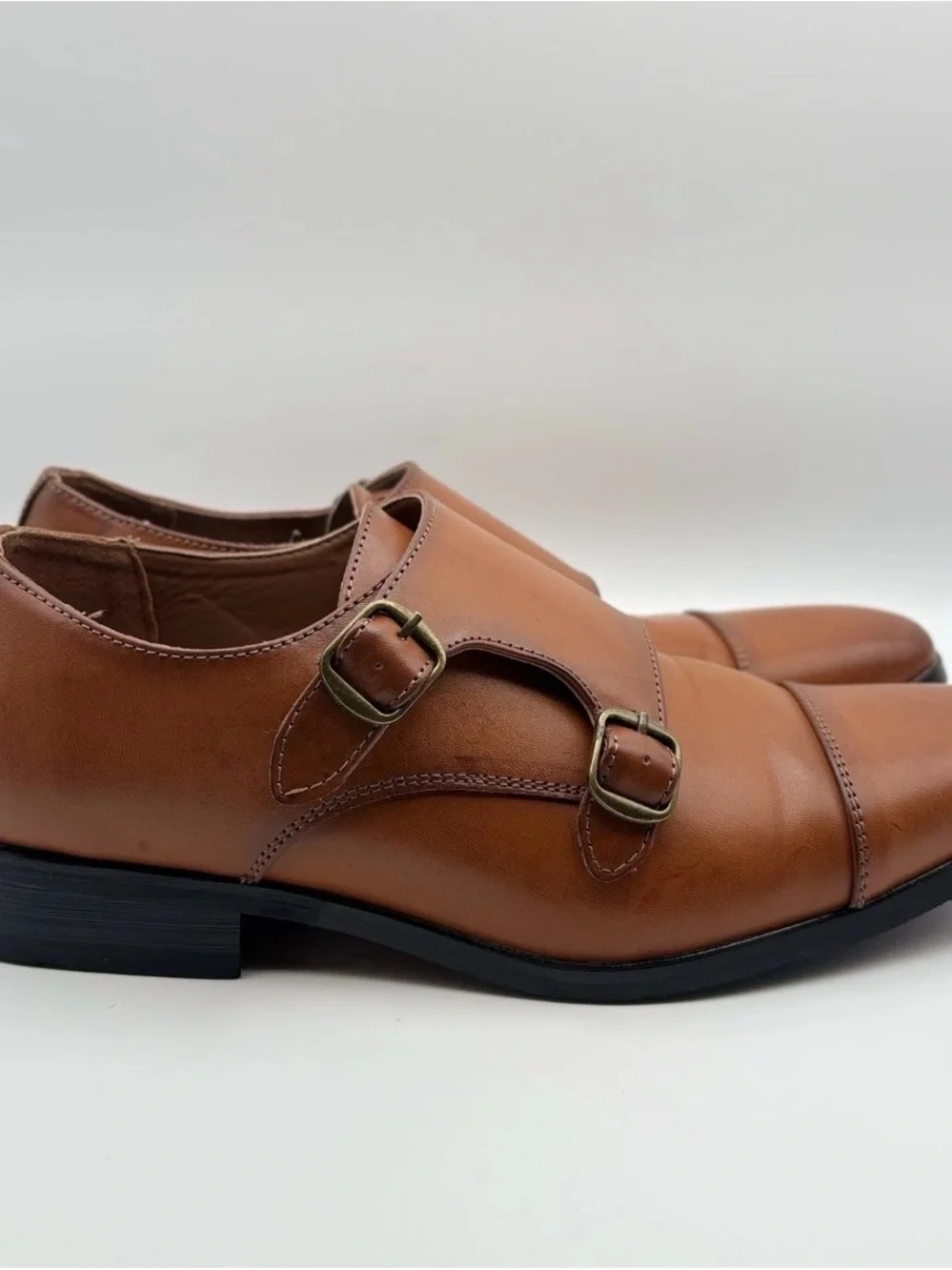 Men's Double Monk Strap Oxfords - Cognac Brown Leather